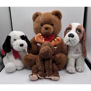Plush Lot Of 4 Bear Moose Dogs Dakin Hush Puppies TY Applause
